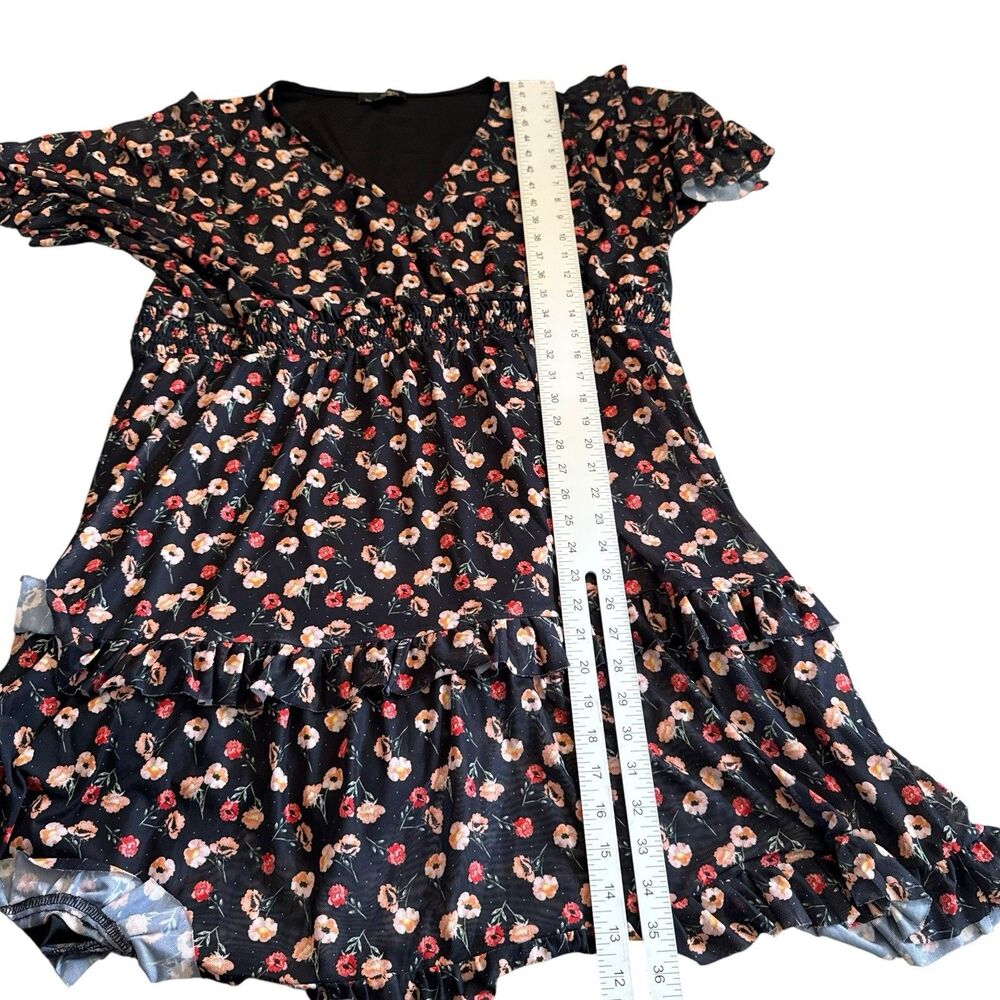 Suzanne Betro Midi Dress 2XL Black Floral Flowers‎ 3/4 Balloon Sleeve Plus - Picture 7 of 8